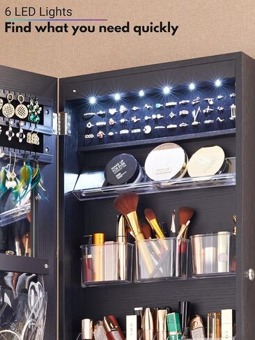 YOKUKINA LED Jewelry Cabinet Armoire Wall&Door Mounted - Full length Dressing Mirror w/Large Storage Lockable Organizer in Saudi Arabia