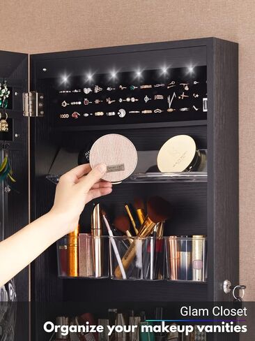 YOKUKINA LED Jewelry Cabinet Armoire Wall&Door Mounted - Full length Dressing Mirror w/Large Storage Lockable Organizer in Saudi Arabia