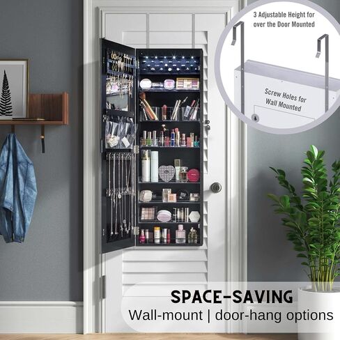 YOKUKINA LED Jewelry Cabinet Armoire Wall&Door Mounted - Full length Dressing Mirror w/Large Storage Lockable Organizer in Saudi Arabia