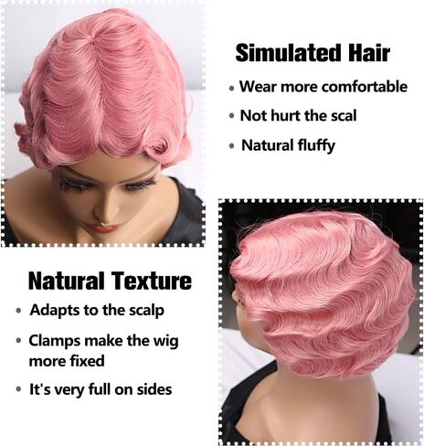 Sheila Beauty Short Wigs for Black Women Finger Wave Wig Pixie Cut Curly Wig for Women Natural Looking Black Short Hair Wig Wavy Synthetic Hair Replacement Wigs Cosplay (1B) in Kuwait