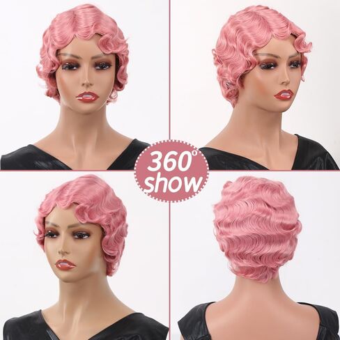 Sheila Beauty Short Wigs for Black Women Finger Wave Wig Pixie Cut Curly Wig for Women Natural Looking Black Short Hair Wig Wavy Synthetic Hair Replacement Wigs Cosplay (1B) in Kuwait