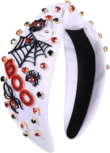 Halloween Knotted Headband for Women Crystal Pumpkin Candy Corn Houndstooth Hairband Halloween Hair Accessories Gift in Kuwait