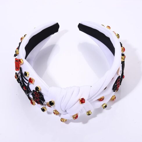 Halloween Knotted Headband for Women Crystal Pumpkin Candy Corn Houndstooth Hairband Halloween Hair Accessories Gift in Kuwait