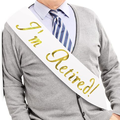 I’m Retired! Sash – Black & Gold Foil Retirement Sash for Women and Men & Large Safety Pin. Great for Retirement Party, Events and Decorations by JPACO (Black) in Kuwait