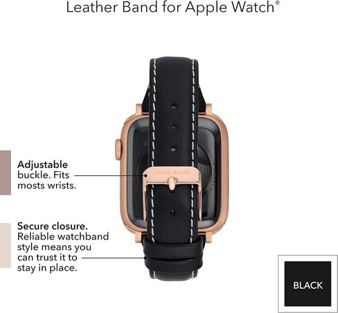 سوار أنيق من الجلد من Anne Klein لساعة Apple آمن، قابل للتعديل، بديل لسوار ساعة Apple، يناسب معظم المعصم in Kuwait