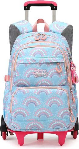 Mfikaryi 3PCS Girls Rolling Backpack Elementary Student Schoolbag Travel Trolley Bag Wheeled Bookbag with Lunch Box in Kuwait