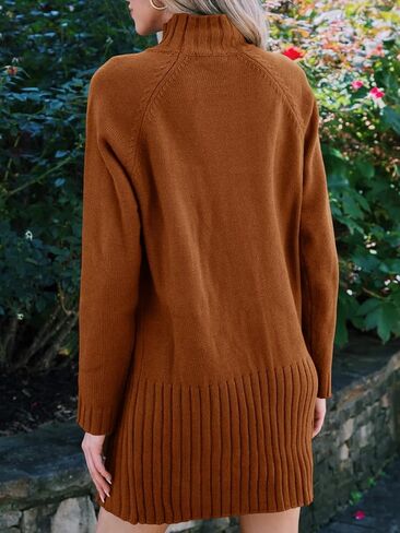 فستان سترة نسائي محبوك بياقة مدورة وأكمام طويلة من Chang Yun، فستان كاجوال فضفاض ومقاس بلوفر مضلع in Kuwait