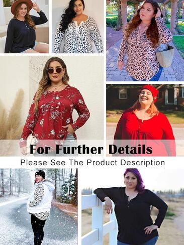 VOGRACE قمصان نسائية بمقاسات كبيرة منسابة أكمام طويلة هينلي قمصان أزرار لأعلى بلوزات مطويات تونيكات in Kuwait