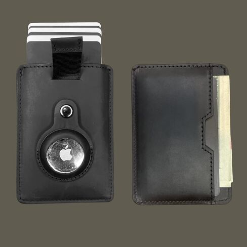 Lumberjack Plaid Genuine Leather Slim AirTag Wallet with Pull-tab for Easy Card Access, Minimalist Slim Front Pocket Card Holder RFID Blocking with Gift Box for Men in Kuwait