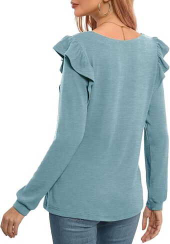 JINKESI Women Long Sleeve Tunic Tops Casual Loose Shirts Square Neck Ruffle Tops in Kuwait