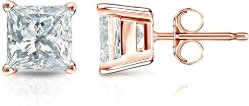 1/4 to 2 Carat Princess Cut Cubic Zirconia Square Stud Earrings for Women in 14k Rose Gold (cttw) 4-Prong Setting Push Back Studs by Diamond Wish in Kuwait
