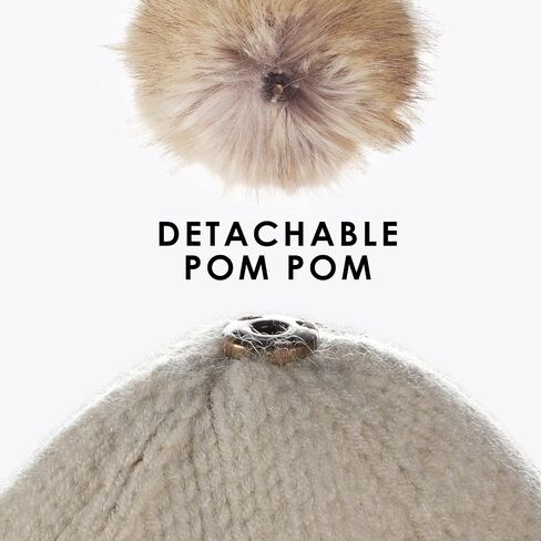 Achiou Winter Women Beanie Hat, Warm Cable Knit Beanies for Women, 3 Color Knitted Hat Skull Cap Faux Fur Pom Fleece Lined in Saudi Arabia