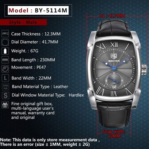 ساعة يد BENYAR مستطيلة للرجال مع حزام جلدي، ساعات كلاسيكية كاجوال عصرية للرجال هدايا مثالية لصديق in Kuwait
