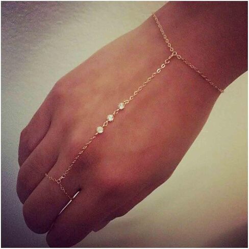 Yheakne Boho البنصر سوار الذهب حجر الراين الرقيق سلسلة سوار خمر الطبقات شرابة سوار تخصيص سلسلة اليد مجوهرات للنساء والفتيات الهدايا (نمط 1) in Kuwait