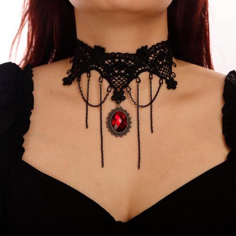BERYUAN Gothic Style Black Lace Beads Dangle Collar Necklace Black Lace Necklace for Women and Girls Black RhineStone Choker Costume Jewelry for Teens Teen Girls (Black 2) in Saudi Arabia