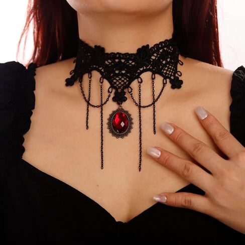 BERYUAN Gothic Style Black Lace Beads Dangle Collar Necklace Black Lace Necklace for Women and Girls Black RhineStone Choker Costume Jewelry for Teens Teen Girls (Black 2) in Saudi Arabia