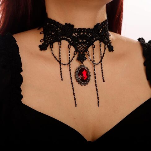 BERYUAN Gothic Style Black Lace Beads Dangle Collar Necklace Black Lace Necklace for Women and Girls Black RhineStone Choker Costume Jewelry for Teens Teen Girls (Black 2) in Saudi Arabia