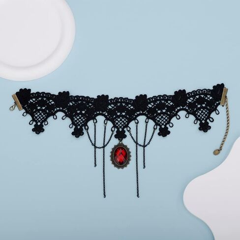 BERYUAN Gothic Style Black Lace Beads Dangle Collar Necklace Black Lace Necklace for Women and Girls Black RhineStone Choker Costume Jewelry for Teens Teen Girls (Black 2) in Saudi Arabia