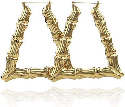 Oversized Bamboo Hoop Earrings for Women Triangle Gold Tone Hip-Hop Hoop Earrings Punk Jewelry (Trapezoidal golden) in Saudi Arabia
