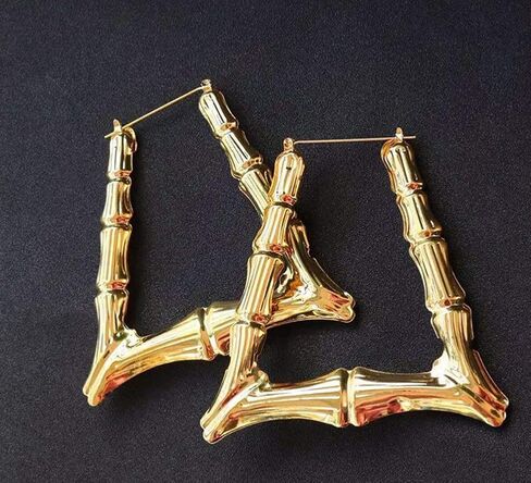 Oversized Bamboo Hoop Earrings for Women Triangle Gold Tone Hip-Hop Hoop Earrings Punk Jewelry (Trapezoidal golden) in Saudi Arabia