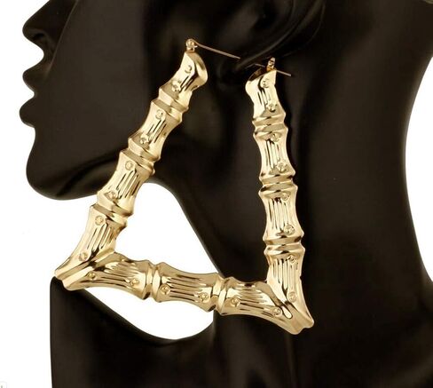 Oversized Bamboo Hoop Earrings for Women Triangle Gold Tone Hip-Hop Hoop Earrings Punk Jewelry (Trapezoidal golden) in Saudi Arabia
