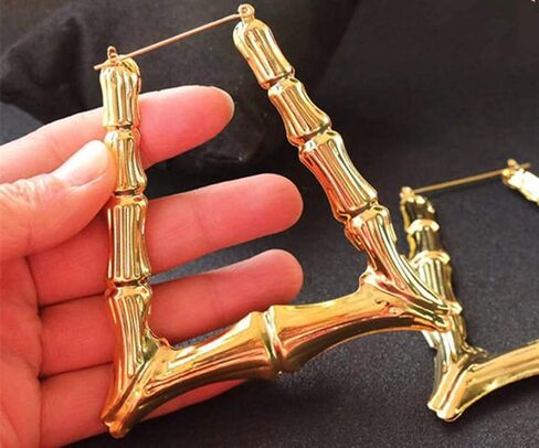 Oversized Bamboo Hoop Earrings for Women Triangle Gold Tone Hip-Hop Hoop Earrings Punk Jewelry (Trapezoidal golden) in Saudi Arabia