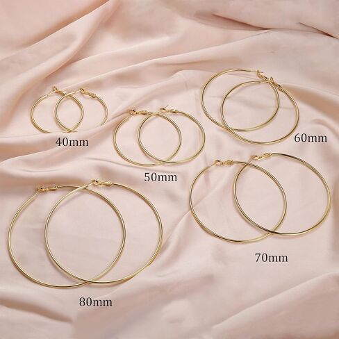 FASACCO 14K الذهب معبأ الأقراط الكبيرة للنساء الأطواق الذهبية الكبيرة رقيقة أقراط الذهب مع 925 الفضة الاسترليني in Kuwait