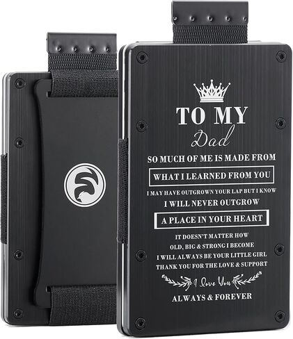 Men Minimalist Metal Engraved Wallet for Son from Mother Mom | Personalized Birthday Christmas Graduation Gift | Slim Front Pocket RFID Blocking Aluminum Tactical Pull Card Holder with Cash Strap in Kuwait