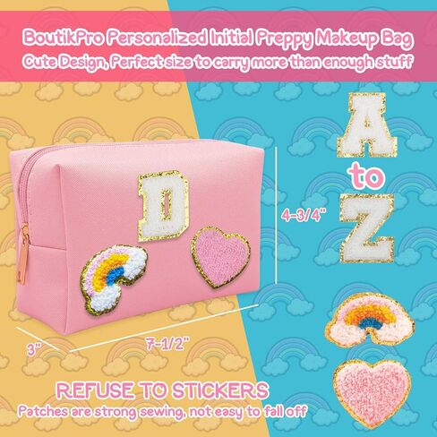 boutikpro 4PCS Premium Preppy Makeup Bag Set, Cute PU Travel Toiletry Bag for Women, Waterproof Preppy Patch Cosmetic Organizer Bag for Traveling Outdoors, Gift Ideal for Christmas Thanksgiving in Kuwait