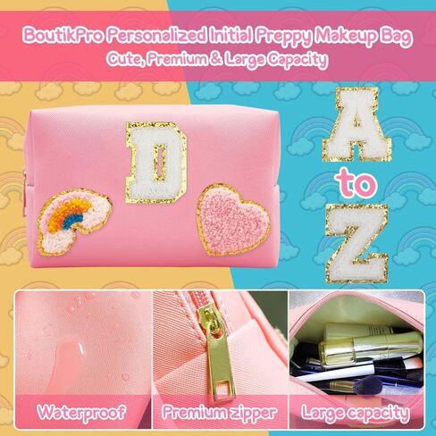 boutikpro 4PCS Premium Preppy Makeup Bag Set, Cute PU Travel Toiletry Bag for Women, Waterproof Preppy Patch Cosmetic Organizer Bag for Traveling Outdoors, Gift Ideal for Christmas Thanksgiving in Kuwait