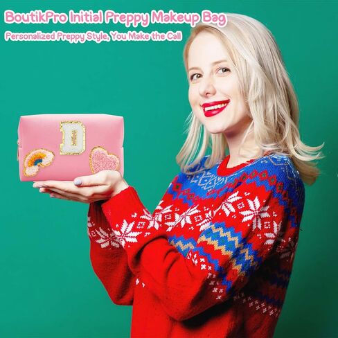 boutikpro 4PCS Premium Preppy Makeup Bag Set, Cute PU Travel Toiletry Bag for Women, Waterproof Preppy Patch Cosmetic Organizer Bag for Traveling Outdoors, Gift Ideal for Christmas Thanksgiving in Kuwait