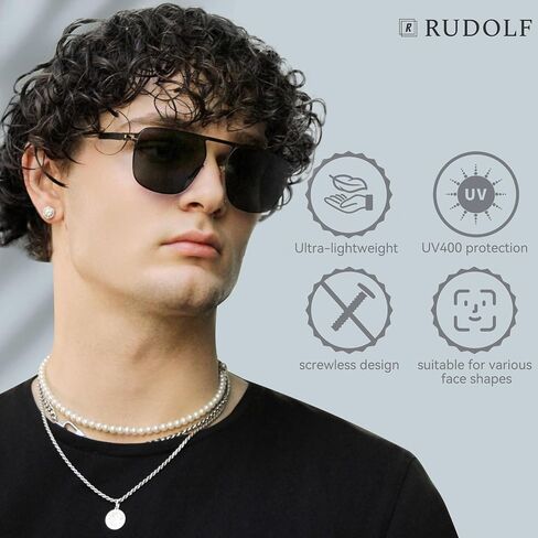 RUDOLF Hand Made Sunglasses Mens Trendy 2023, Ultra Lightweight Men Sunglasses Trendy, Flexible Durable Frame Aviator Sunglasses for Women and Men, Stainless Men Sunglasses Trendy, UV400 Protection in Saudi Arabia