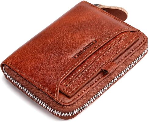 محفظة CHANPINCL للرجال من الجلد الطبيعي بسحاب RFID آمنة ذات سعة كبيرة ومحافظ جلدية متعددة البطاقات للرجال وبطاقة استخراج (جلد مدبوغ نباتي أسود) in Kuwait