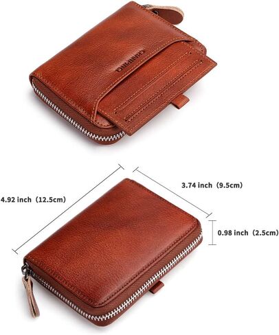 محفظة CHANPINCL للرجال من الجلد الطبيعي بسحاب RFID آمنة ذات سعة كبيرة ومحافظ جلدية متعددة البطاقات للرجال وبطاقة استخراج (جلد مدبوغ نباتي أسود) in Kuwait