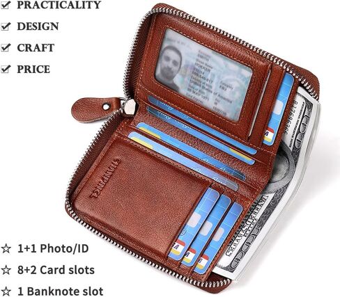 محفظة CHANPINCL للرجال من الجلد الطبيعي بسحاب RFID آمنة ذات سعة كبيرة ومحافظ جلدية متعددة البطاقات للرجال وبطاقة استخراج (جلد مدبوغ نباتي أسود) in Kuwait