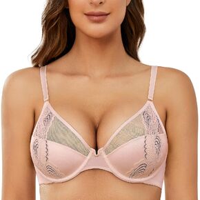 Wingslove Push Up Bra for Women Underwired Molded Cup Padded Comfotable Bra Demi Mesh T-Shirt Bra