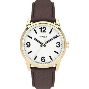 Timex Men's Easy Reader Bold 38mm Watch – Gold-Tone Case White Dial with Brown Leather Strap in Saudi Arabia