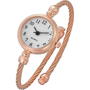 Top Plaza Womens Fashion Analog Quartz Bangle Cuff Wrist Bracelet Watch Elegant Stainless Steel Wire Band Arabic Numerals Dress Watches