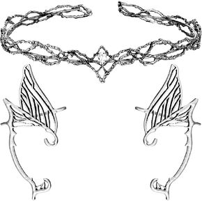 2 Pieces Fairy Leaf Headband Elf Ear Cuffs Elf Crown Cosplay Accessories for Women Halloween Pageant Wedding Prom in Kuwait