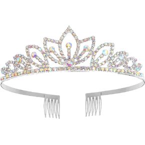 Princess Crystal Tiara Crown with Comb Women Girls Cosplay Party Queen Bridal Wedding Hair Jewelry Headband Gift