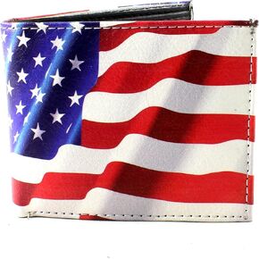 Li Men's Rugged U.S.A. Flag Print Vegan Vegetable Leather Bi-Fold Wallet With Matching Gift Box (American Flag) (Don't Tread Flag)