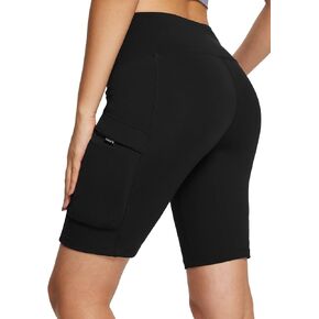 BALEAF Women's Hiking Shorts High Waist Biker Shorts Close Fit Cargo Zip Pockets Running Outdoor Travel Workout