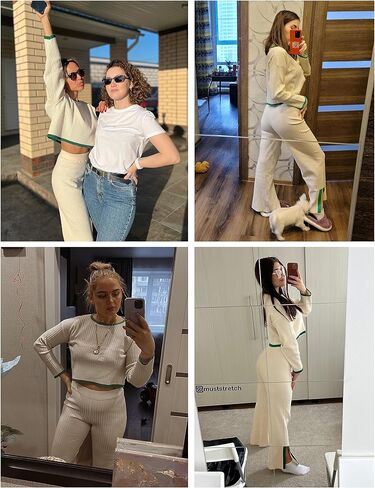 Dqbeng قطعتين ملابس للنساء سترة مجموعة صالة مجموعة محبوك كم طويل البلوز بنطال ذو قصة أرجل واسعة ملابس الخريف in Kuwait