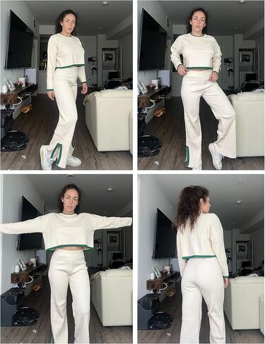 Dqbeng قطعتين ملابس للنساء سترة مجموعة صالة مجموعة محبوك كم طويل البلوز بنطال ذو قصة أرجل واسعة ملابس الخريف in Kuwait