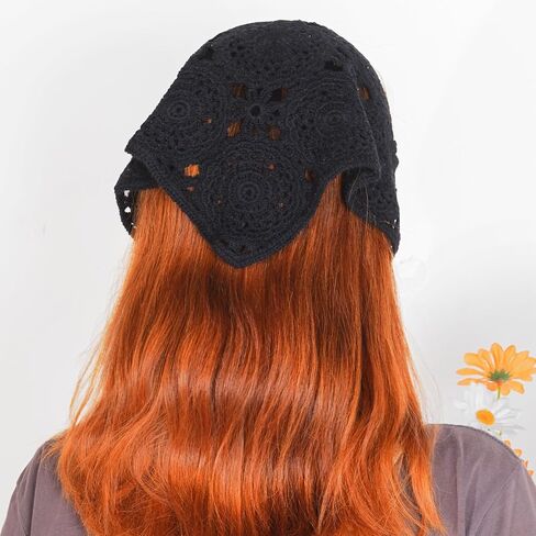 hoyuwak Crochet Bandanas Headbands Head Scarf Hair Scarf for Women Girls Knitted Floral Hair Accessories for Hair Styling Decor(White) in Kuwait