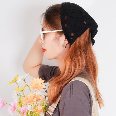 hoyuwak Crochet Bandanas Headbands Head Scarf Hair Scarf for Women Girls Knitted Floral Hair Accessories for Hair Styling Decor(White) in Kuwait