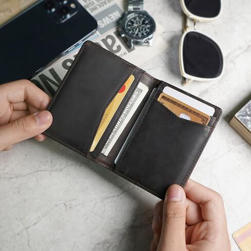 SparkMark Slim Credit Card Holder Wallet for Men & Women - RFID Blocking Minimalist Mens Wallets - Thin Bifold Leather Front Pocket Card Case with Gift Box in Kuwait