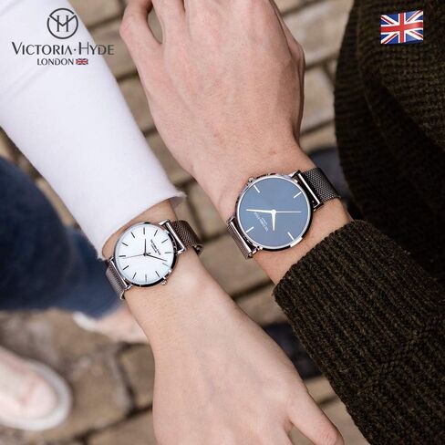VICTORIA HYDE Couple Watches for Men Women Genuine Leather Strap Stainless Steel Mesh Band His and Hers Waterproof Quartz Wristwatch Gifts Set for Lovers in Kuwait