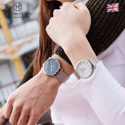 VICTORIA HYDE Couple Watches for Men Women Genuine Leather Strap Stainless Steel Mesh Band His and Hers Waterproof Quartz Wristwatch Gifts Set for Lovers in Kuwait