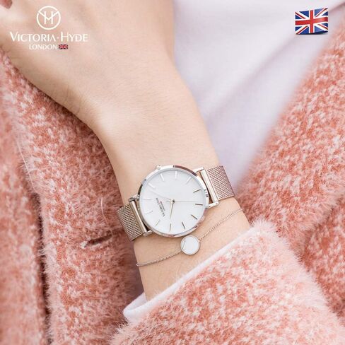 VICTORIA HYDE Couple Watches for Men Women Genuine Leather Strap Stainless Steel Mesh Band His and Hers Waterproof Quartz Wristwatch Gifts Set for Lovers in Kuwait